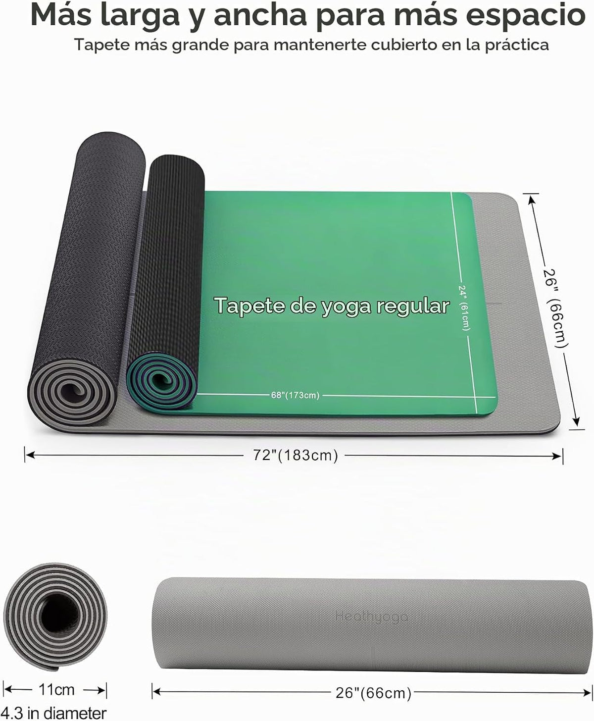 Heathyoga Tapete de Yoga Antideslizante Ecológico, Sistema de Alineación Corporal, Material TPE Certificado por SGS - Superficie Texturizada Antideslizante y Amortiguación Óptima, 72" x 26" Grosor 1/4