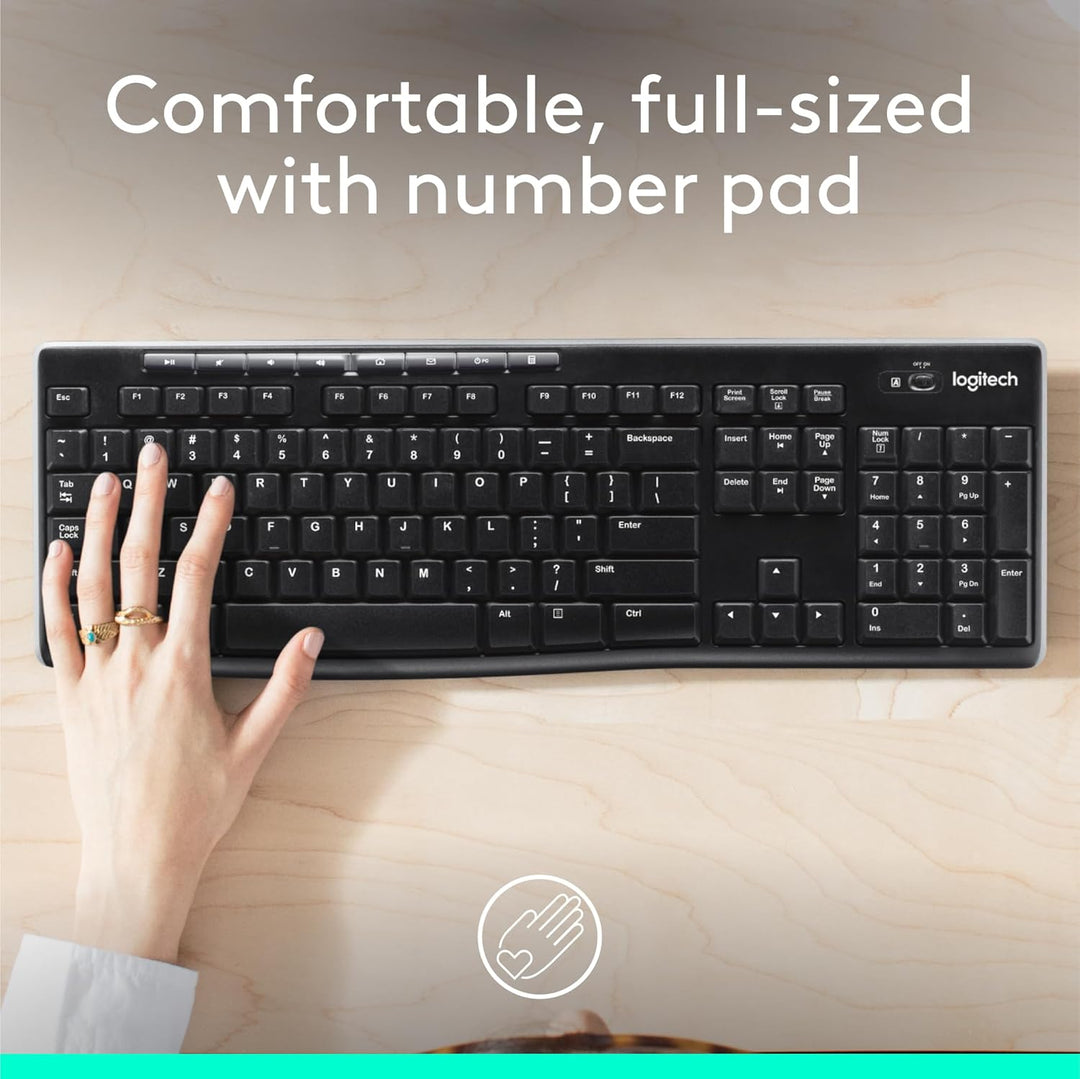 Teclado inalámbrico K270, receptor unificador USB, color negro, Negro
