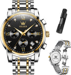 OLEVS Relojes para Hombre de Lujo a prueba de agua Lúminosos de lectura fácil Cronógrafo Con Esmalte Dorado Completo / Blanco Dial / Cara Negra Calendario Pulsera Relojes