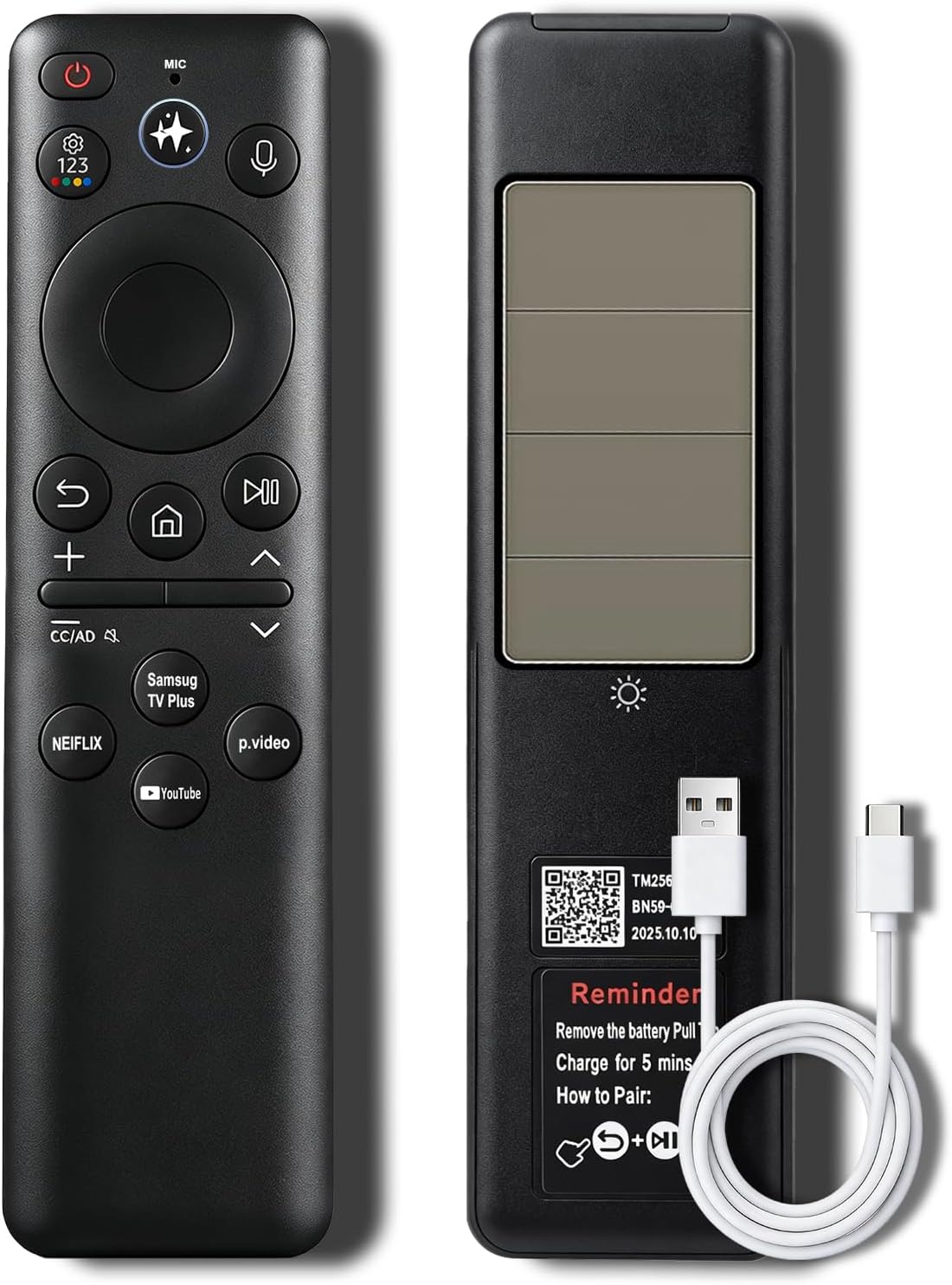 Reemplazo remoto para Samsung-Smart-TV, BN59-01480A, recargable solar y tipo C, control de voz e inteligencia artificial, compatible con televisores inteligentes Samsung 2025-2026