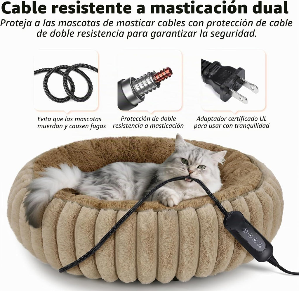 Camas calefactables para gatos de interior y perros pequeños, cama térmica de 20 pulgadas para mascotas con temporizador y temperatura ajustable, cama eléctrica extraíble e impermeable para gatos de interior