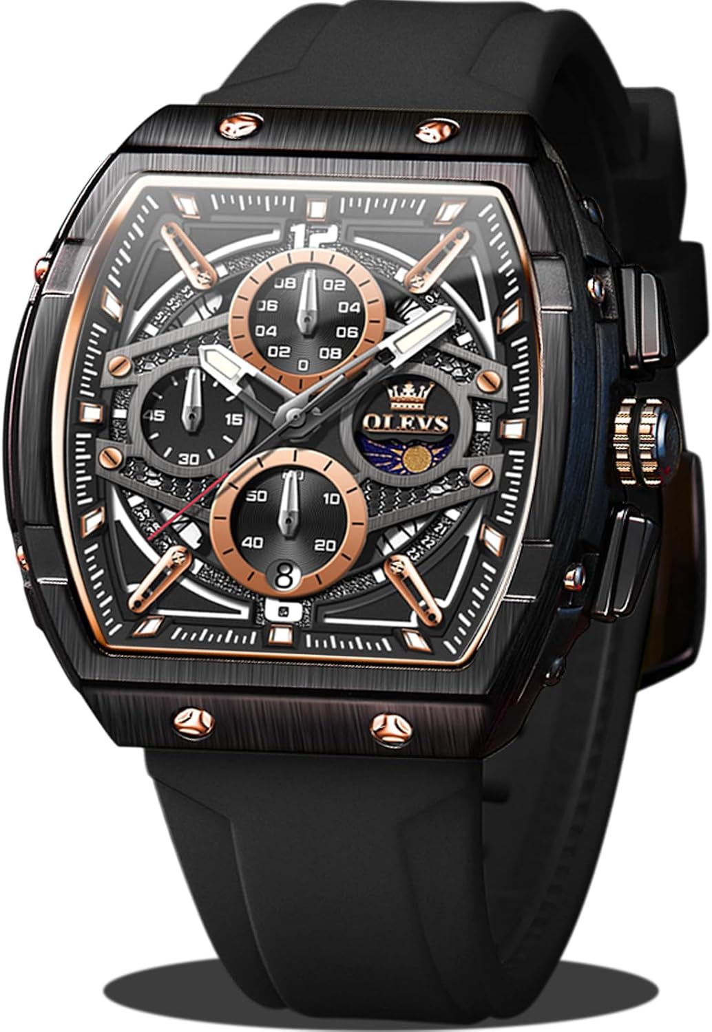 OLEVS Relojes para Hombre Casual Lujo Cara Grande Cronógrafo Multifuncional Relojes de Hombre Correa de Silicona/Nylon Duradera 3 ATM Resistente al Agua Reloj de Hombre Fecha Fase Lunar Reloj