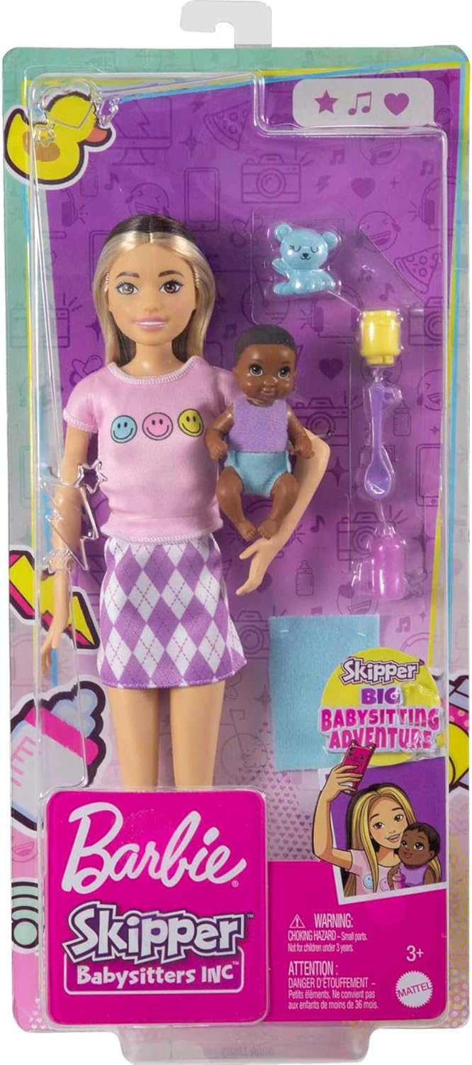Muñecas Barbie y accesorios, muñeca Skipper (cabello bicolor) con f...