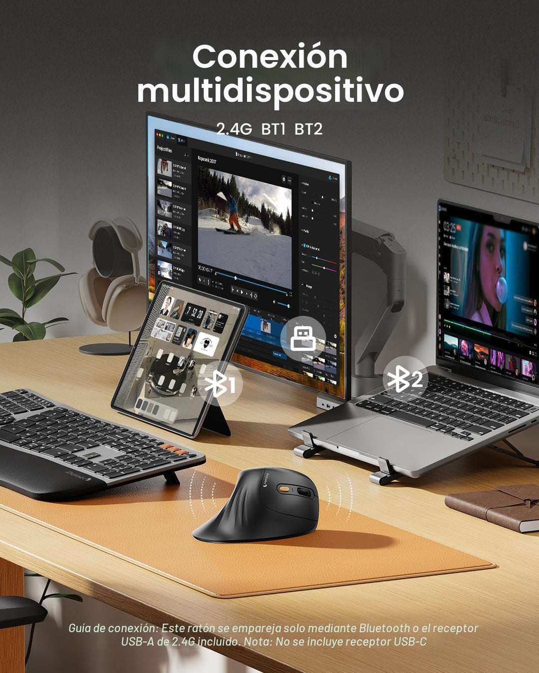 ProtoArc Ratón ergonómico, EM11 NL Bluetooth recargable inalámbrico...