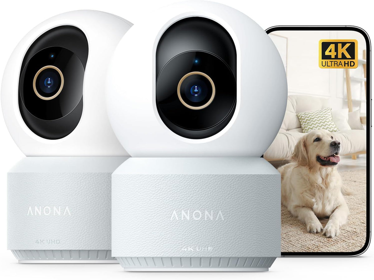 Anona 4K UHD Cámara Interior Indoor Camera, Seguridad para Mascotas/Perritos/Bebés con App para Teléfono, Pan-Tilt 360°, Wi-Fi Dual-Banda 5G/2.4G Wi‑Fi 6, Seguimiento Automático, Detección de Persona/Mascota/Bebé Llanto, Modo de Privacidad, Audio