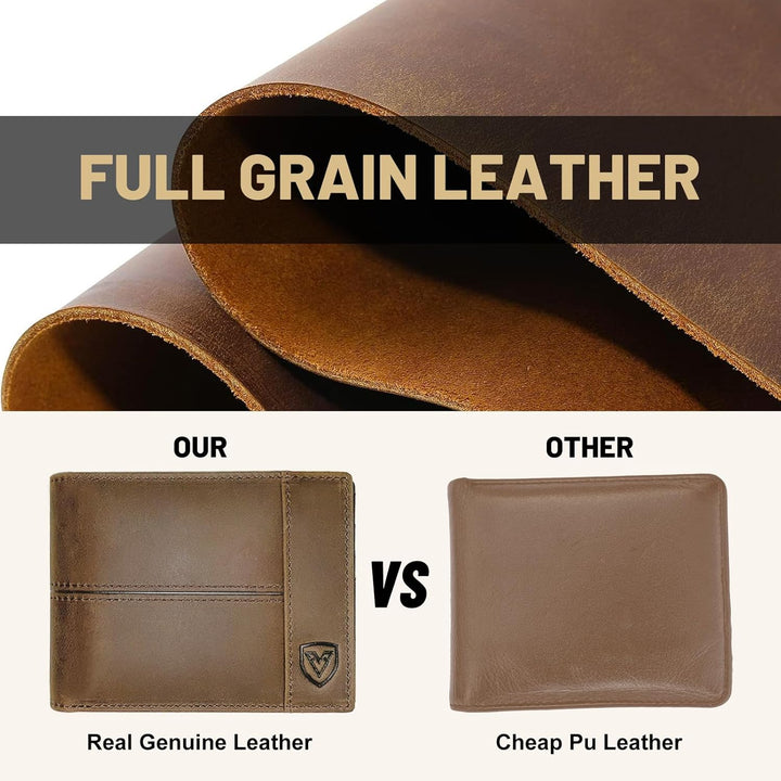 VEESKYEE Billetera de cuero de grano completo para hombre, billeter...