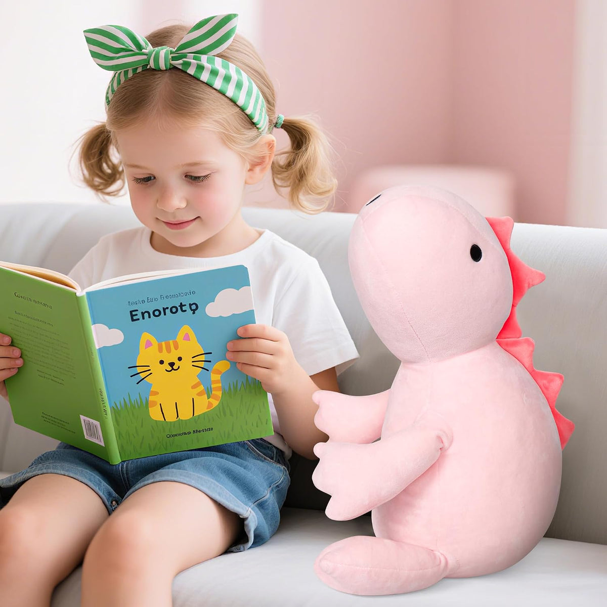 IdeaMeme Weighted Dinosaur Stuffed Animal Pink Dino Plush Toys 22" 3.5 lbs