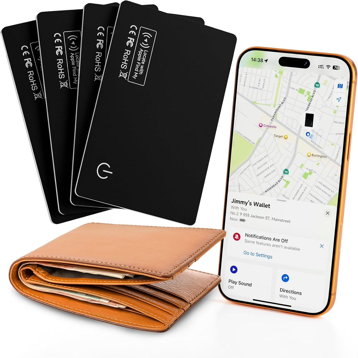 Paquete de 4 tarjetas Air Tag Tracker 2026, ultra delgada, 0.07 pulgadas, impermeable IP68, funciona con Find My (iOS), para carteras, llaves, equipaje, bolsas