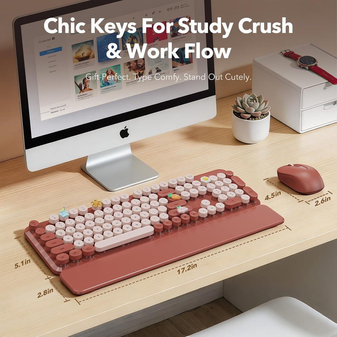 Combo de teclado y mouse inalámbricos, teclado estilo máquina de es...