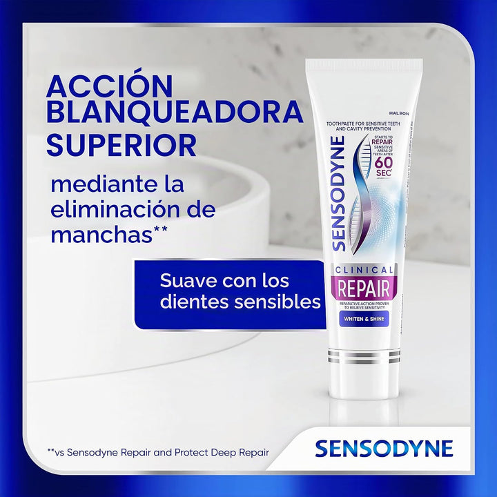 Pasta dental Sensodyne Clinical Repair Whiten &amp; Shine para aliv...