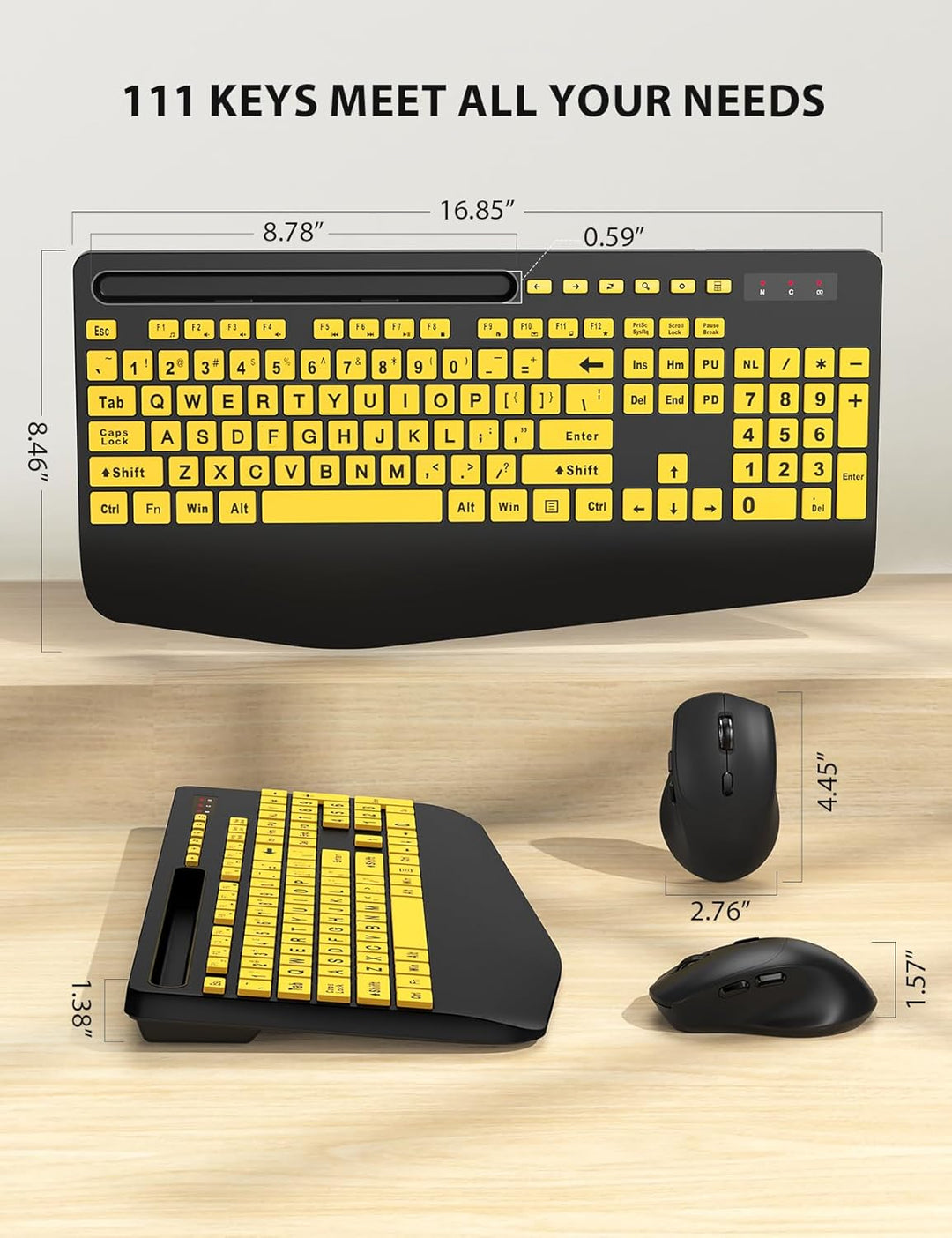 Combo de teclado y mouse inalámbricos - Teclado ergonómico de letra...