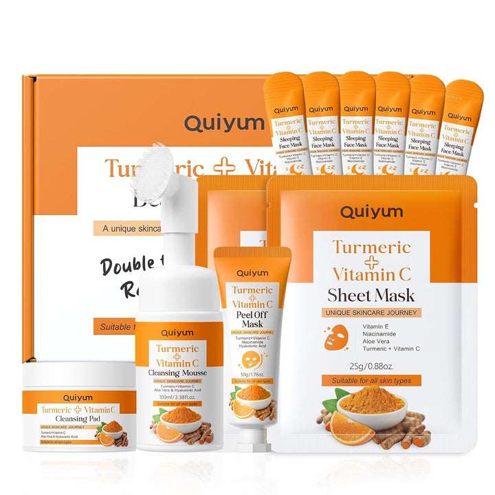 QUIYUM Juego de cuidado facial de cúrcuma + vitamina C, kit de limp...