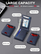 Billetera para hombre con bloqueo RFID minimalista para 12-14 tarjetas | Cartera inteligente delgada y plegable con ventana para identificación y ranura para efectivo, bolsillo frontal, estuche