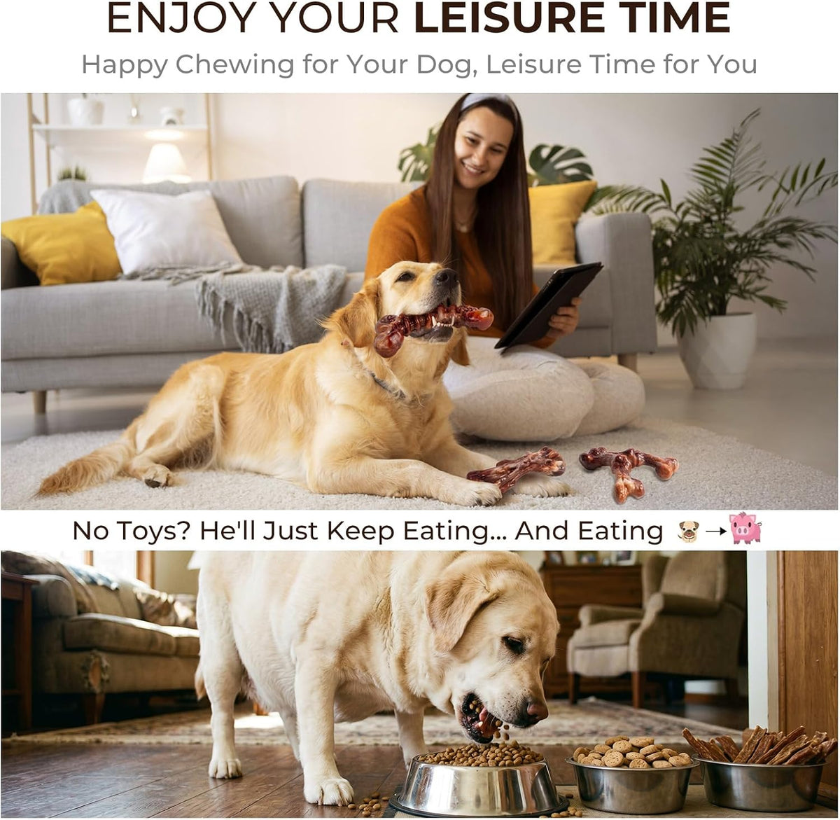 Kseroo Paquete de 6 juguetes masticables de nailon resistente para perros medianos y grandes, sabor a tocino, nailon puro para masticadores agresivos, reduce el aburrimiento, formas variadas, diseñado