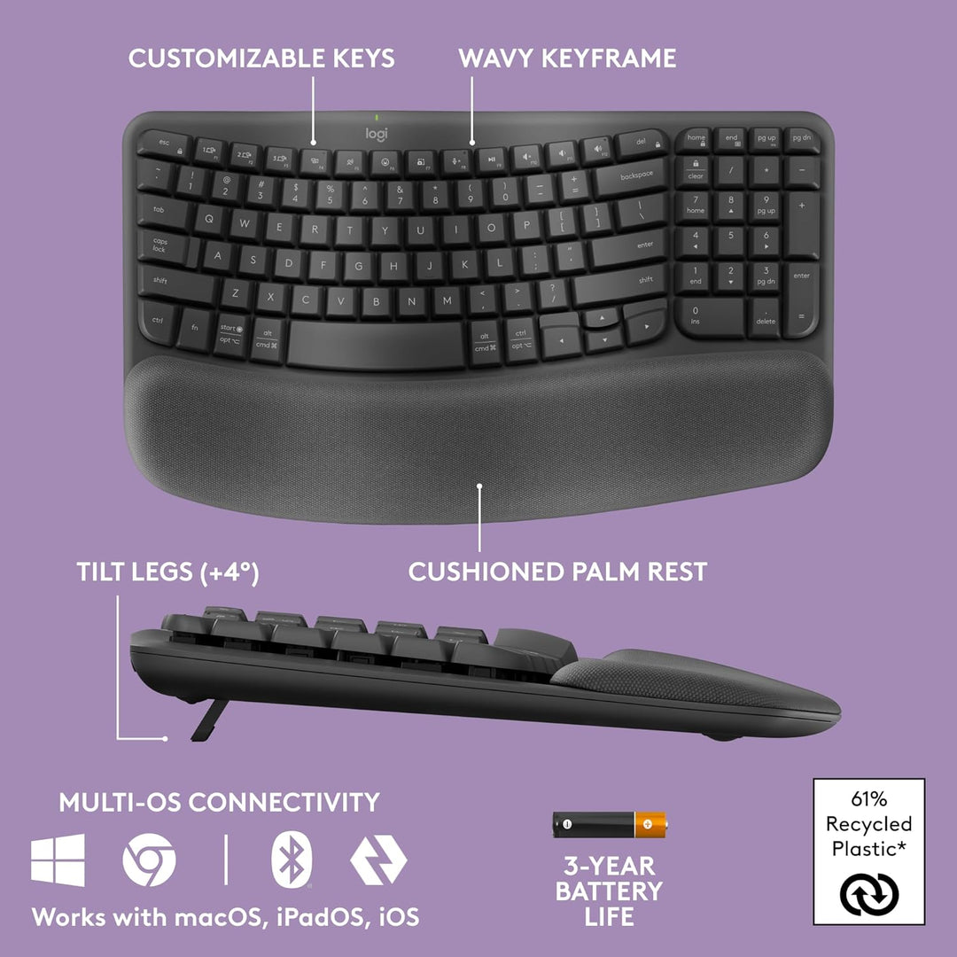 Logitech Wave Keys MK670 Combo, teclado ergonómico inalámbrico con...
