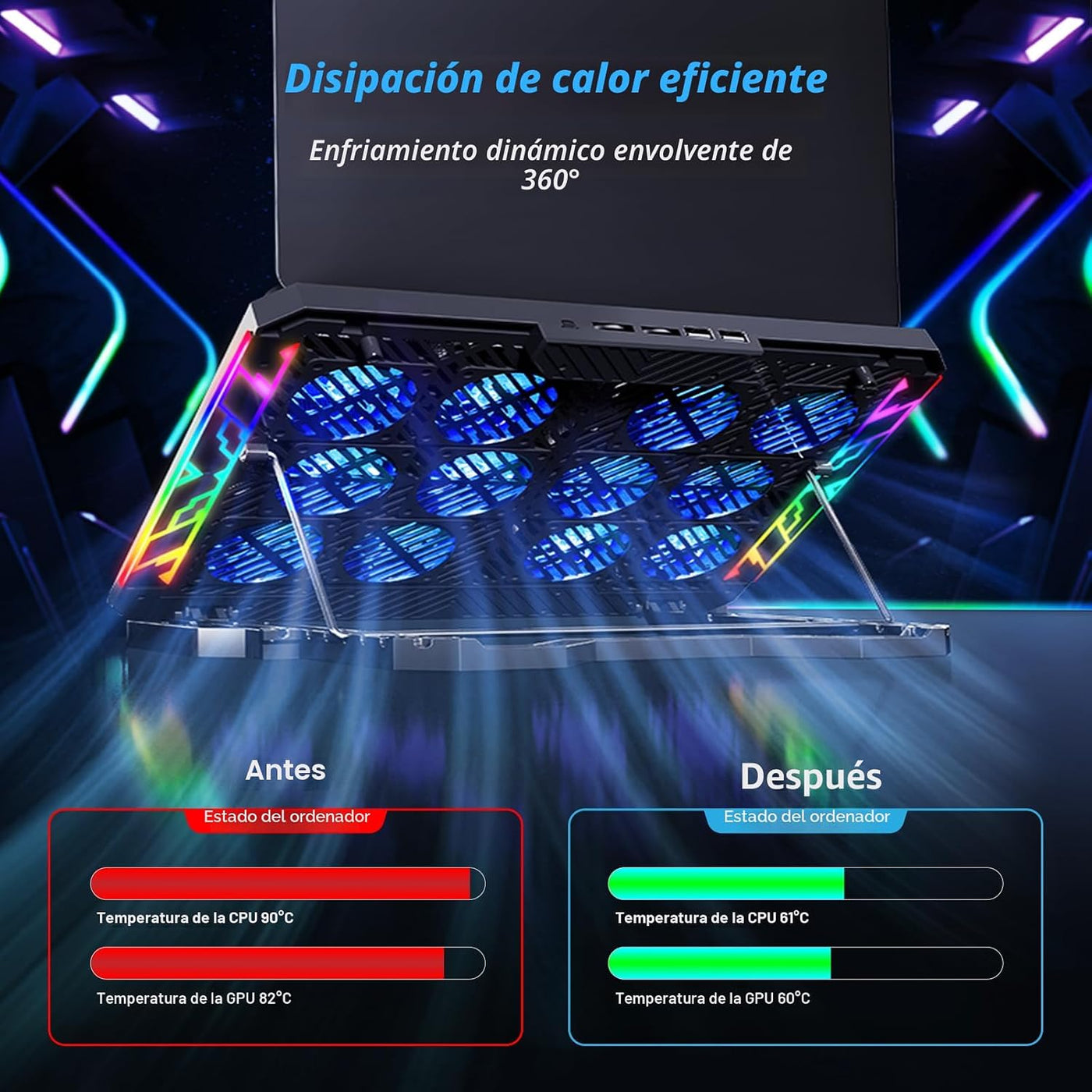 Trullypine Almohadilla de refrigeración para laptop con 12 ventilad...