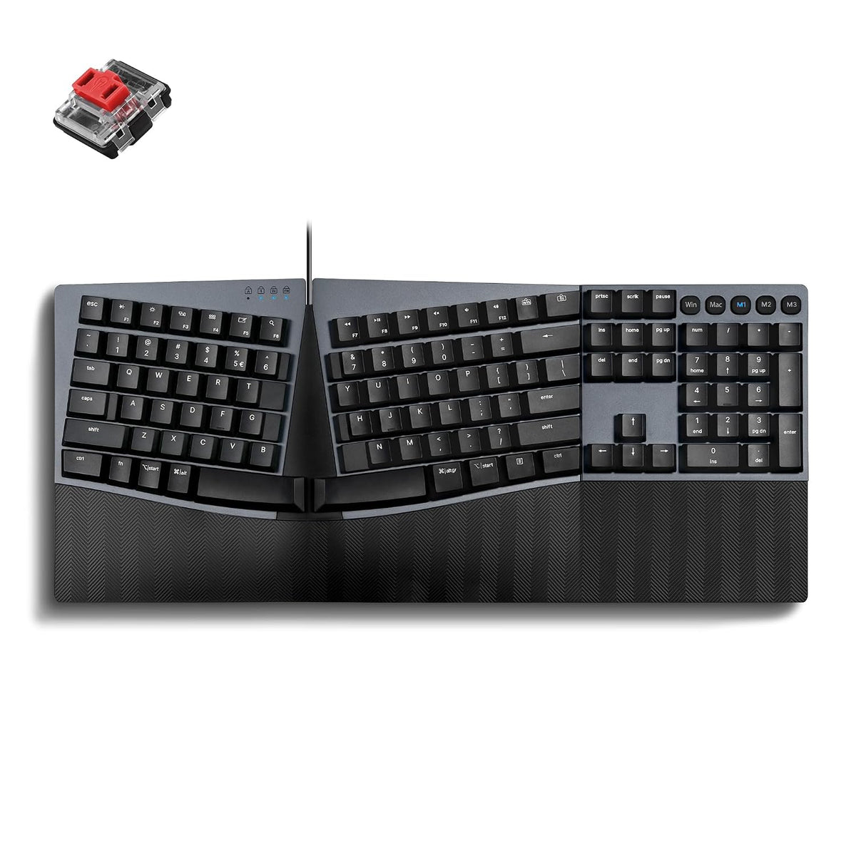 Perixx PERIBOARD-535BL [Firmware actualizado] Teclado mecánico ergonómico con cable, tamaño completo, interruptores azules de perfil bajo, compatible con Windows y macOS