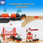 TOY Life Wooden Train Set con Crane, 81-Pc Track, Boys 3-8