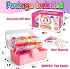 850 cuentas pop – Kit de fabricación de joyas para niñas de 3, 4, 5, 6, 7, 8 años, juguetes de artes y manualidades para niños, collar, pulsera, anillo, banda para el cabello, juego de broches de presión creatividad, regalos de cumpleaños para niños
