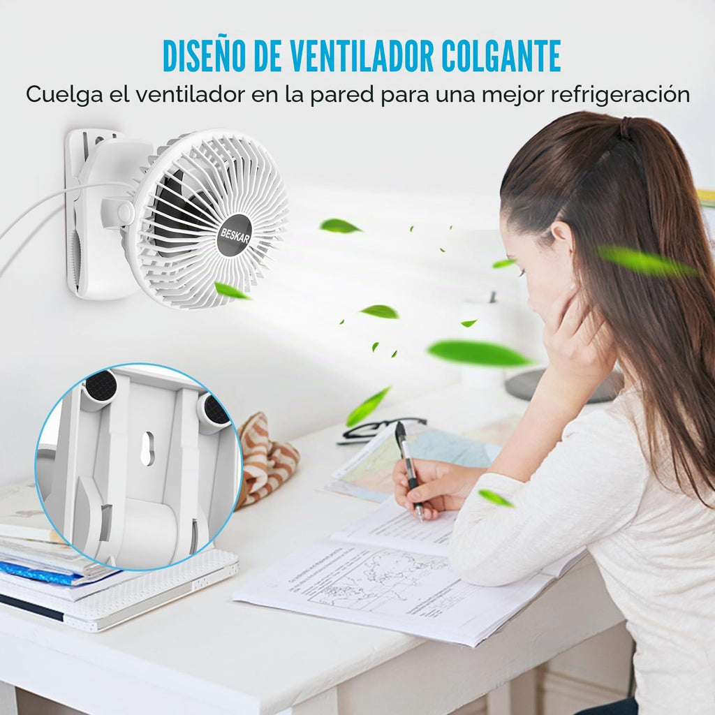 BESKAR Ventilador USB con clip, ventilador de escritorio pequeño po...