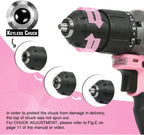 WORKPRO Taladro Atornillador Inalámbrico Rosa de 20V de Iones de Litio, 1 Batería, Cargador y Bolsa de Almacenamiento Incluidos - Cinta Rosa