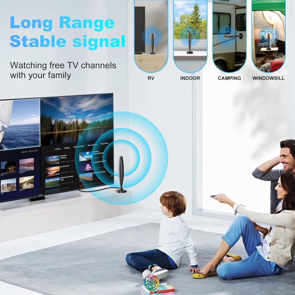 Antena de TV mejorada para canales locales, recepción de largo alcance con protección contra sobretensiones y rayos, antena digital para Smart TV interior con imán fuerte