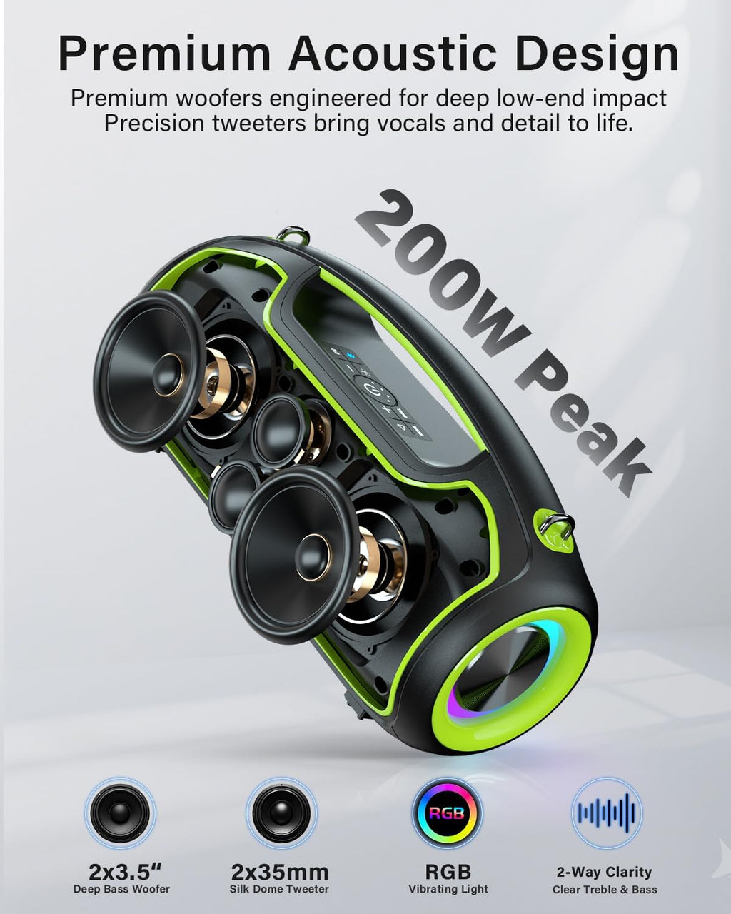 Altavoz Bluetooth, altavoces portátiles de pico de 200 W