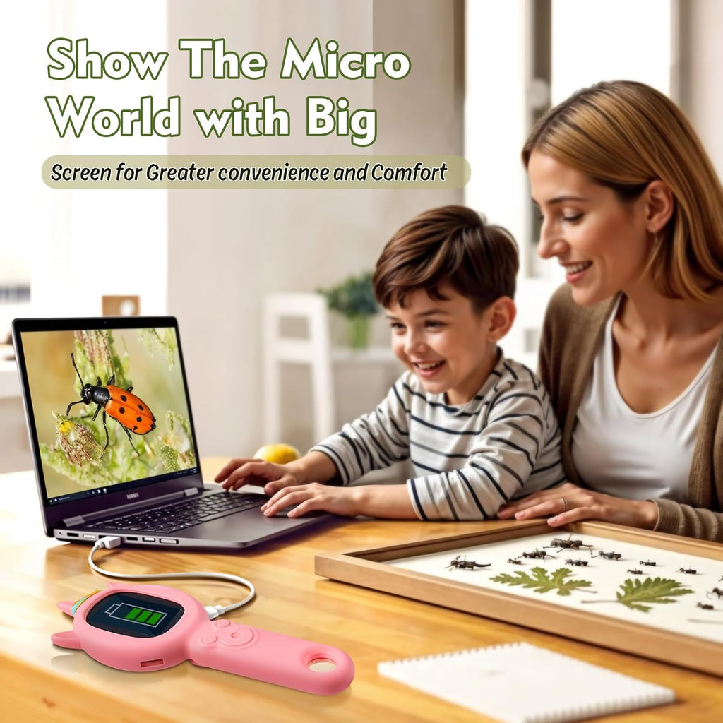Microscopio para niños, microscopio de mano 500X para niños, rosa