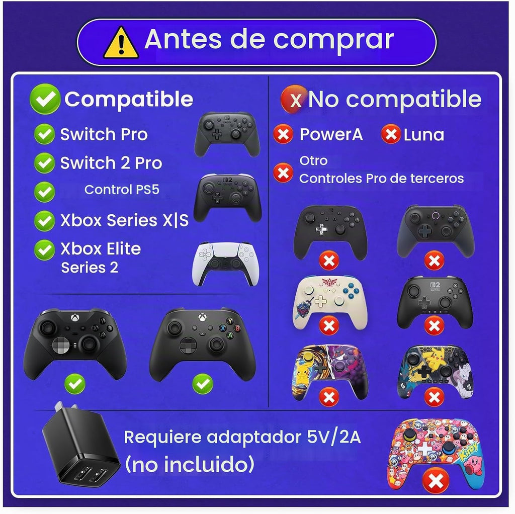 Cargador de doble controlador para Switch 2 Pro, Switch Pro, PS5 y Xbox