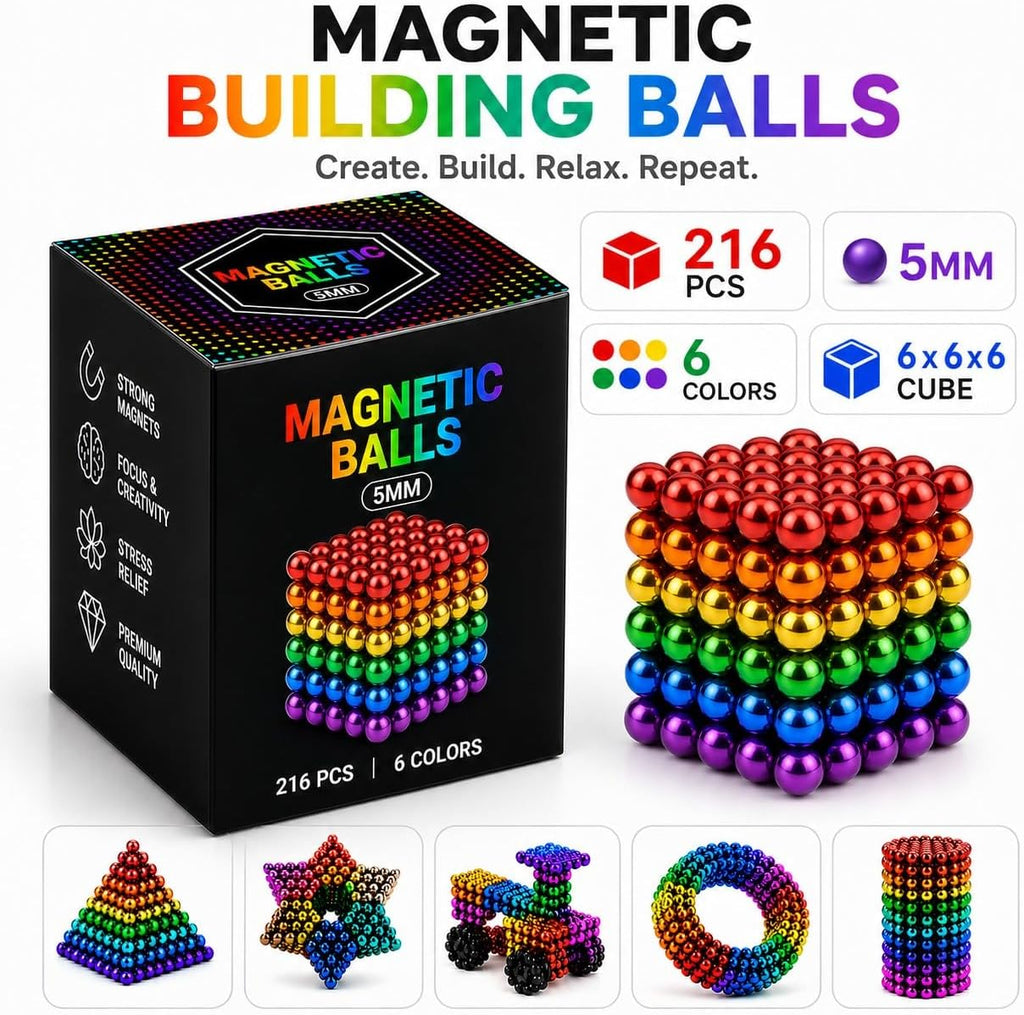 Juego de 216 bolas magnéticas mejoradas, juego de construcción antiestrés para adultos, juguete para aliviar el estrés y la ansiedad para adultos, decoración creativa de escritorio y ejercicio