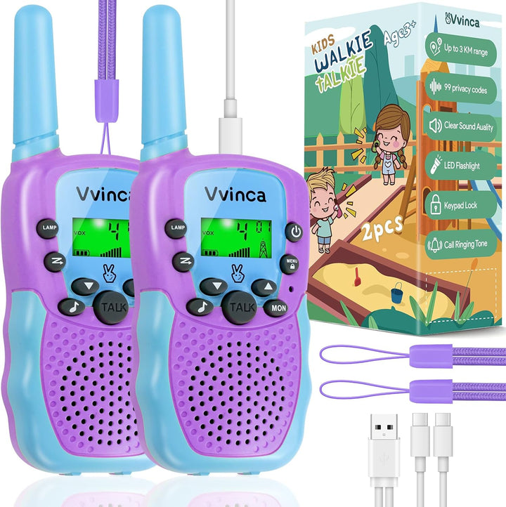 Vvinca Walkie Talkies recargables para niños, paquete de 4, juguete...