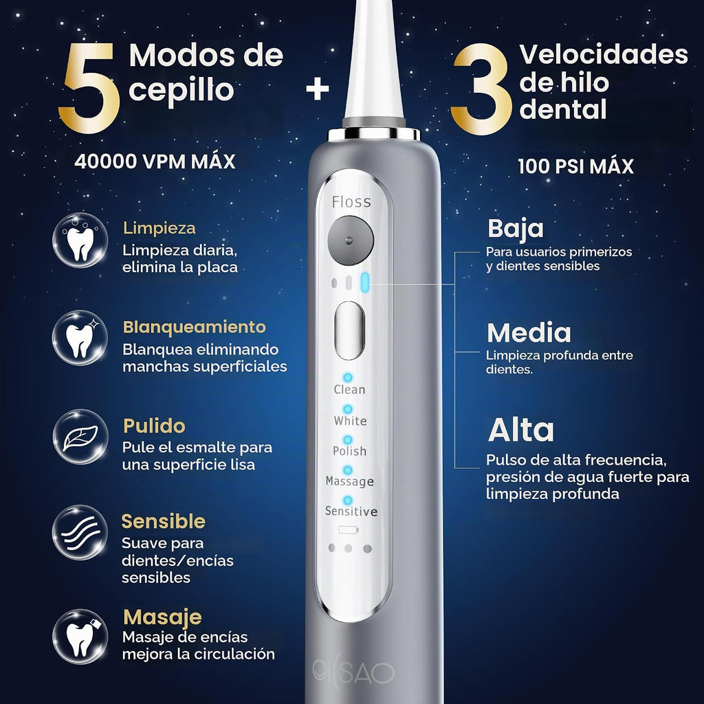 Cepillo de dientes eléctrico con hilo dental combinado, cepillo de dientes