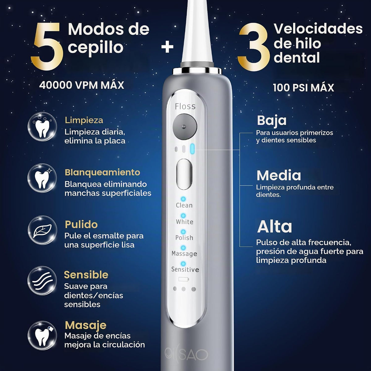 Cepillo de dientes eléctrico con hilo dental combinado, cepillo de dientes