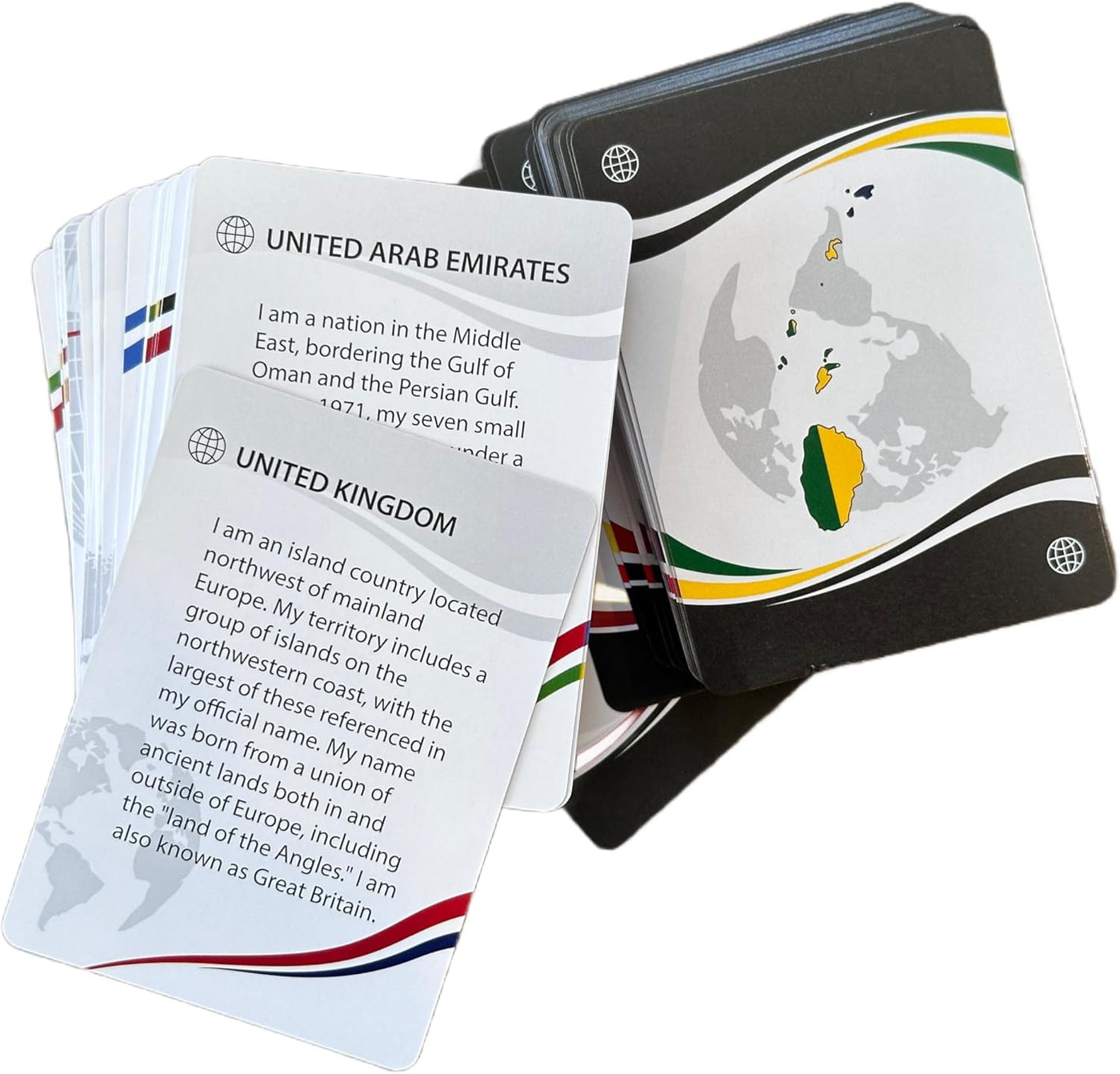Juego de cartas y tarjetas de historia mundial y geografía