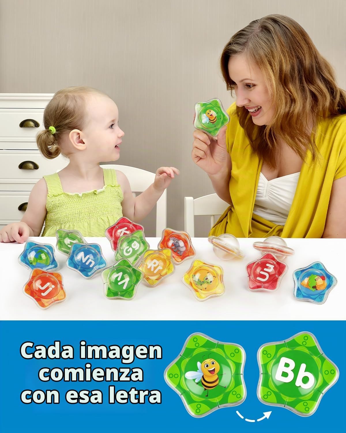Coogam Juguetes flotantes de baño con estrella de mar, juego de 26 letras del alfabeto para bañera, juguete educativo Montessori para piscina de agua, actividades de aprendizaje, juguete de ducha