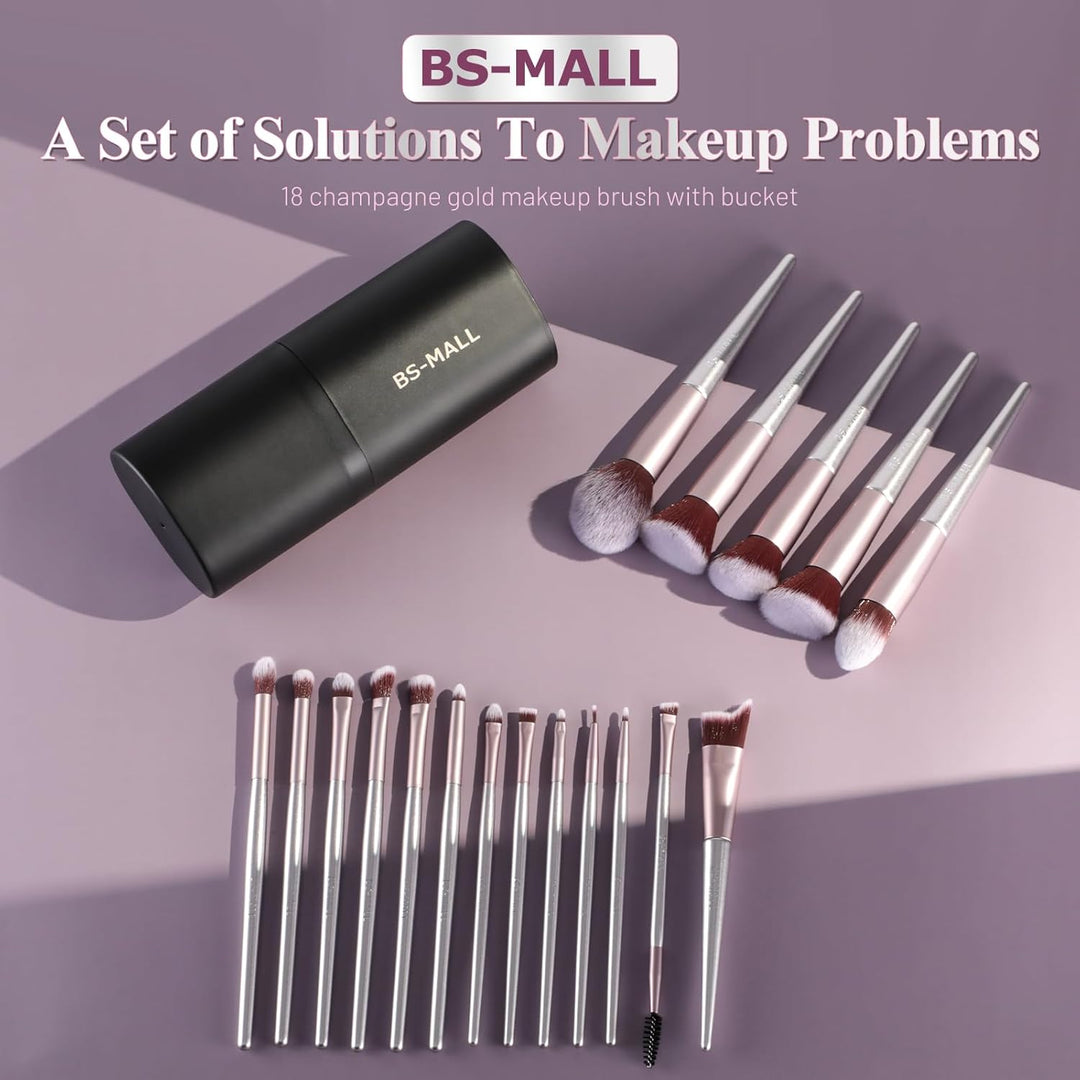 BS-MALL - Juego de 18 brochas de maquillaje con cerdas de fibra sin...