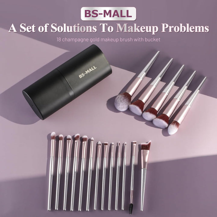 BS-MALL - Juego de 18 brochas de maquillaje con cerdas de fibra sin...