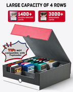 ZLCA Caja de almacenamiento de tarjetas con capacidad para más de 3200 unidades, funda de almacenamiento con 4 tapones, organizador de tarjetas para TCG MTG PTCG (rojo y blanco)