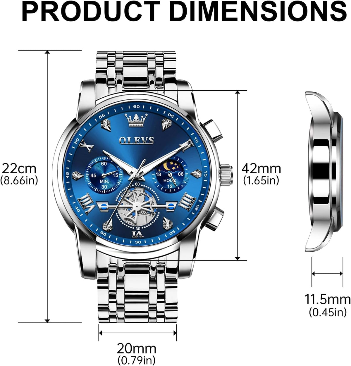 OLEVS Relojes para hombres Luxurious vestimenta acero inoxidable resistente al agua cronógrafo