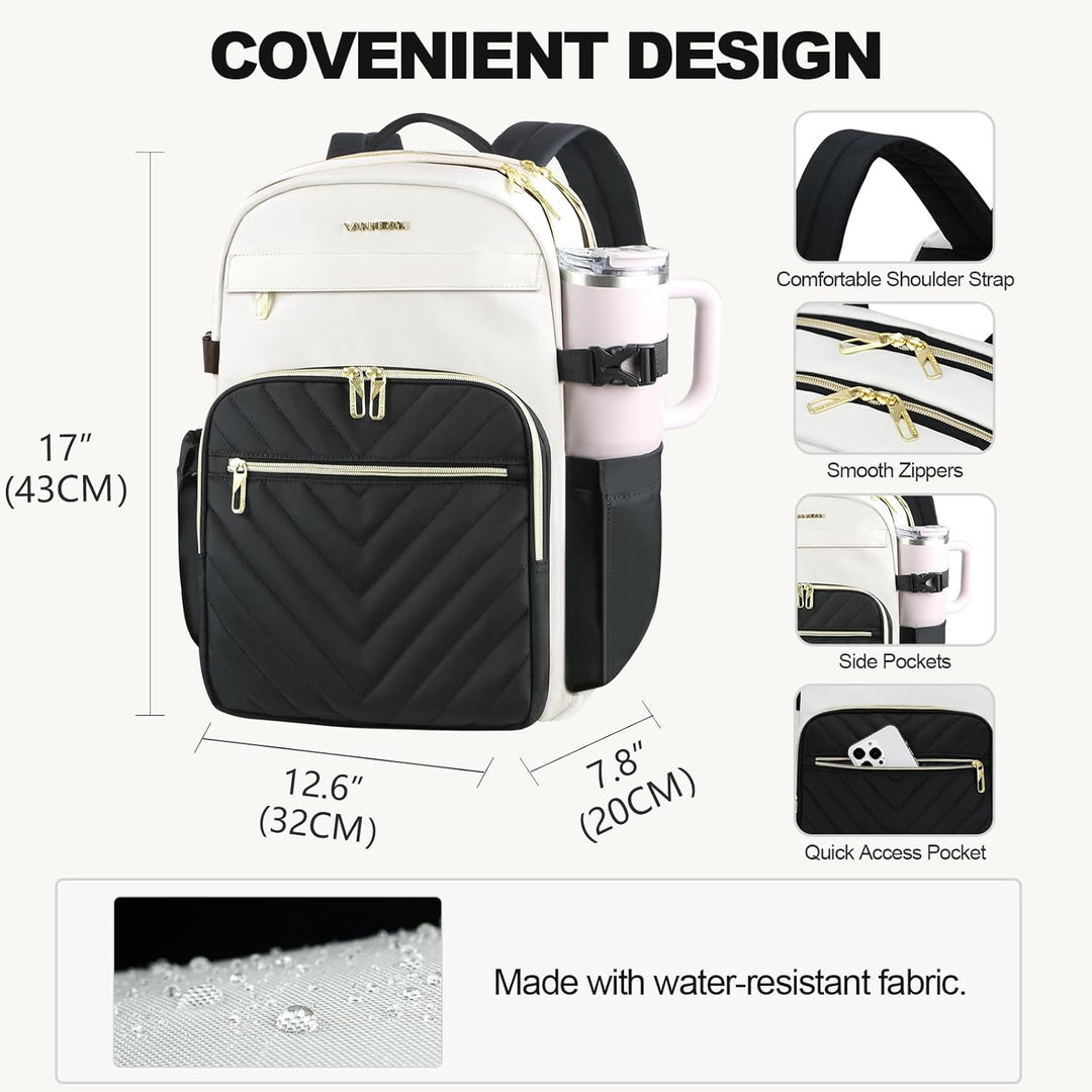 VANKEAN Mochila para laptop para mujer con bolsillo para vaso de gr...