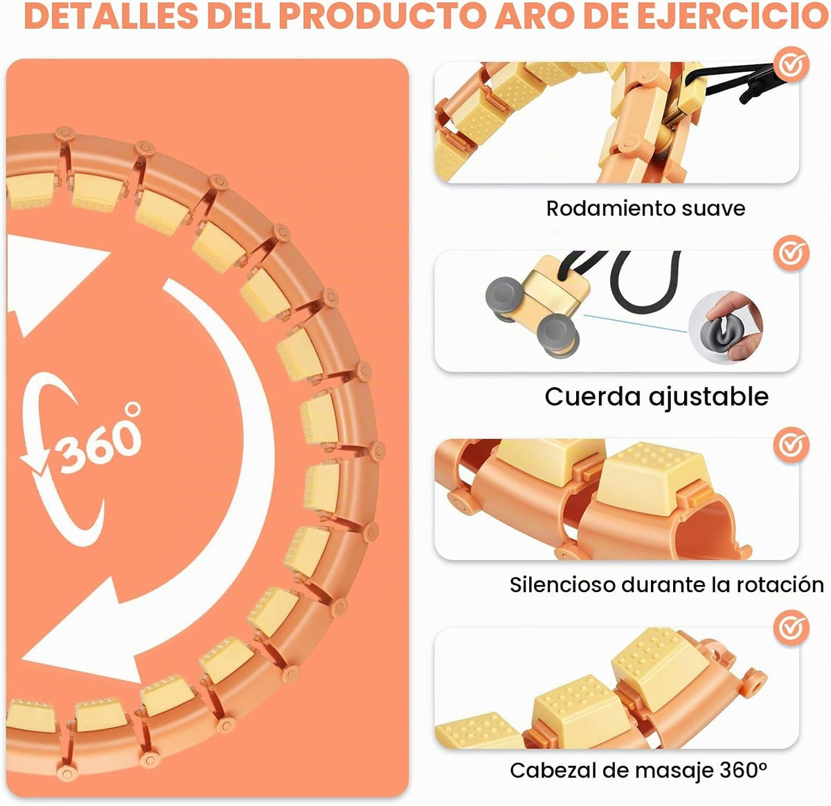 Aro de Fitness Pesado Infinity Utilizable Desmontable Silencioso de 47 Pulgadas, 24 Nudos