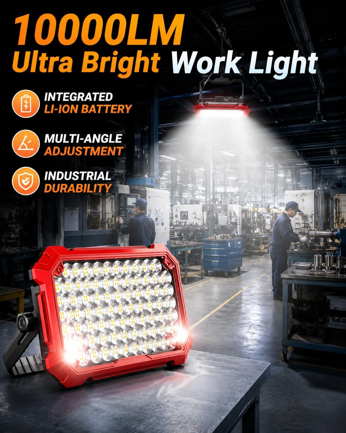 Luz de trabajo portátil LED, luz de inundación magnética recargable 10000LM