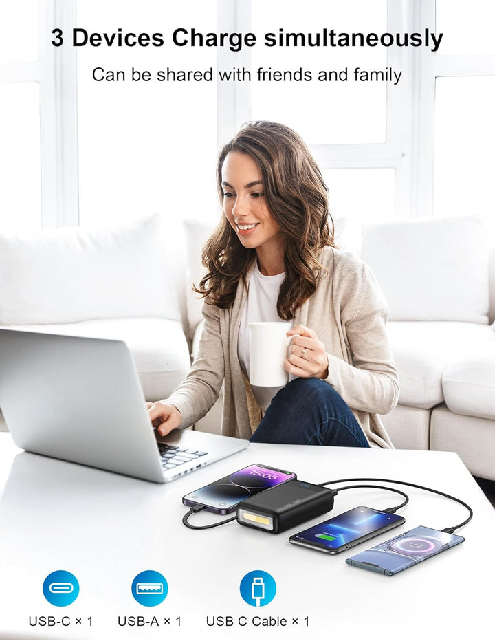 Cargador portátil de 27000 mAh, banco de energía con cable integrad...