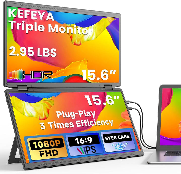 KEFEYA Monitor portátil de 15.6 pulgadas, extensor de pantalla trip...