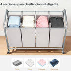 STORAGE MANIAC - Clasificador de ropa sucia de 4 secciones, cesta con
