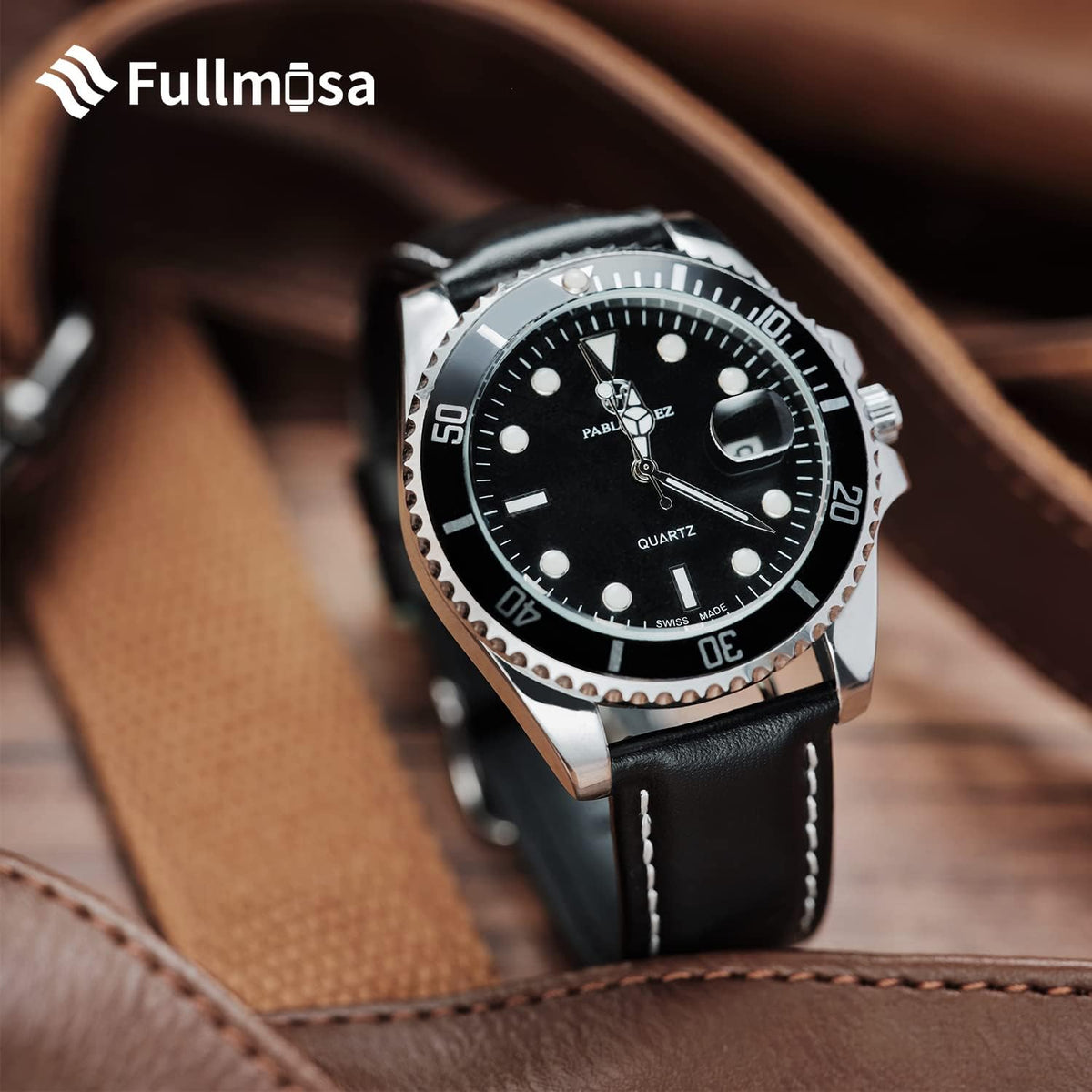 Fullmosa Correa de reloj de cuero de liberación rápida de 0.787 in, correa de reloj de cuero y silicona de 0.787 in, hebilla marrón+negra, Classic