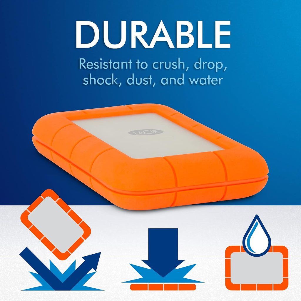 LaCie Rugged USB-C, 4TB, Disco Duro Externo Portátil, Resistente a Caídas, Choques, Polvo, Lluvia, para Mac y PC (STFR4000800)
