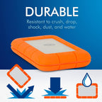 LaCie Rugged USB-C, 4TB, Disco Duro Externo Portátil, Resistente a Caídas, Choques, Polvo, Lluvia, para Mac y PC (STFR4000800)