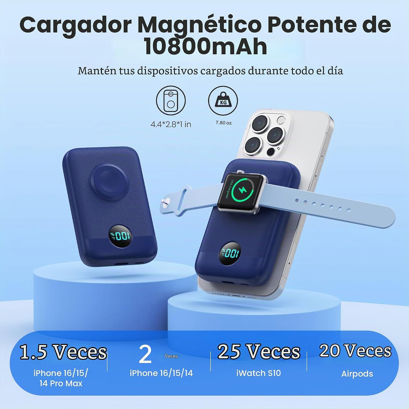 Cargador portátil magnético para iPhone y iWatch, cargador de bater...