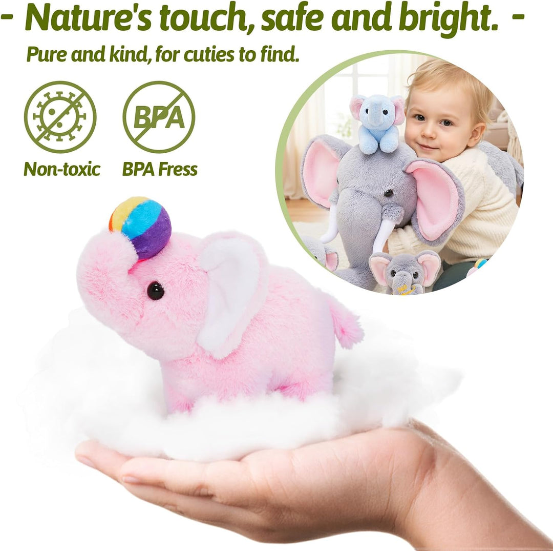 OUOZZZ Animal de peluche de elefante con 4 elefantes bebés, juego d...